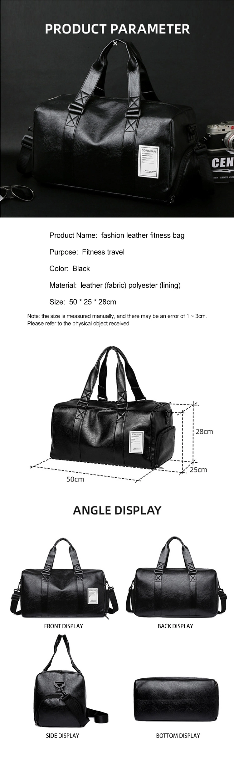 Customized 1PC/PP Black Custom 25*50*25cm China Yoga Travel Gym Weekend Weekender Bag