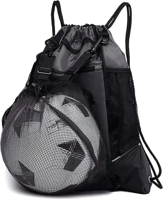 Fußballtasche mit Kordelzug für Jungen, faltbarer Basketball-Rucksack, Sporttasche, Sackpack, Sportsack mit abnehmbarer Ball-Netztasche für Volleyball, Baseball, Yoga, Grau