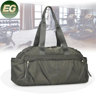 Sh1743 Großhandel Wasserdichte Frauen Outdoor Nylon Echtes Leder Reisetasche Reisetaschen Männer Luxus Damen Schwarz Reisen Individuelles Logo Yoga Sporttasche